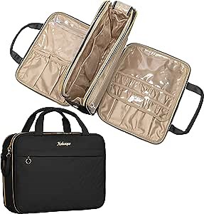 Travel Toiletry Bag for Women, KABAQOO Portable Makeup Organizer, Large Cosmetic Makeup Travel Bag for Travel Full Sized Toiletries, Black