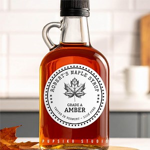 Maple Syrup Label With Black & White Leaf, Editable Canning Label Template (digital Download) - Corjl 070MS - Etsy UK
