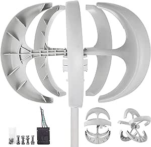 Happybuy Wind Turbine 400W 24V Wind Turbine Generator White Lantern Vertical Wind Generator 5 Leaves Wind Turbine Kit with Controller No Pole (400W 24V, White)