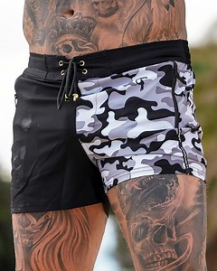 Split Camo Black 3 Inch Men's Swim Shorts | Tucann