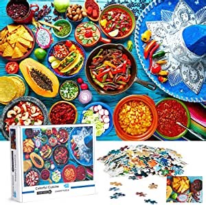 Pantula Colorful Food Jigsaw Puzzles - Mexico Cuisine 1000 Piece Puzzles for Adults, Difficult Puzzle Game Artwork for Women Family