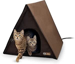 K&H Pet Products Multi-Kitty A-Frame Heated Cat House, Kitty Outdoor Insulated Shelter, Chocolate 35 X 20.5 X 20 Inches