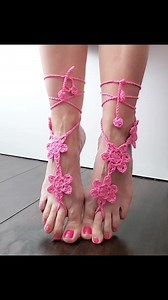 Tutorial for these fun "Barefoot Sandals" here https://youtu.be/qfv3OY1lE-o #crocheted #crochetpattern #crochetlove #crochetallday | Yana's Crochet
