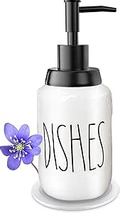 Soap Dispenser–Modern Farmhouse Style Ceramic Dishes Liquid Soap Dispenser–Perfect for Kitchen Counter Décor or Kitchen Sink-Bathroom Soap Dispenser–White Bottles with Black Pump and Lettering(14oz)