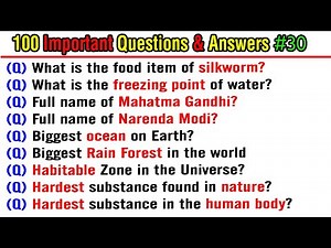 100 Most Important GK Questions and Answers about India GK, Science GK, Geography GK | Part -30