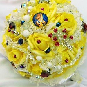 Disney Wedding Bridal Bouquet-ooak-beauty-beast Wedding Bouquet Flowers-yellow Roses-crystal Jewelry-bridal Brooch Bouquet-vintage Jewelry - Etsy Australia