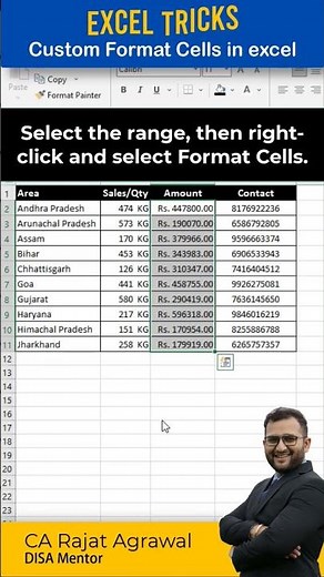 #excel 53 - Custom format in excel | add Rs. UNIT, Or Code | #shorts
