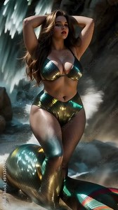 Beautiful Woman on the Background of a Waterfall