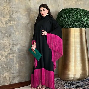 [Hot Item] Middle Eastern Big Robe Muslim Women Bat Sleeve Tassel Kaftan Fashion Dress