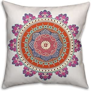 Boho Pink Medallion Throw Pillow | Decorative Pillows for Living Room Couch Bed Sofa, Fluffy Soft Cushion | Pink, 18x18