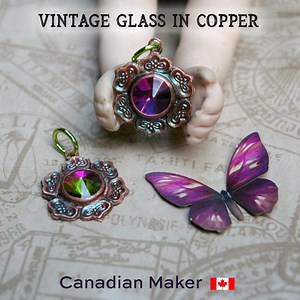Vintage Color-shift Glass in Copper Charm, Flower of Avalon Amulet, Hand-stamped, Hand-cut - Etsy