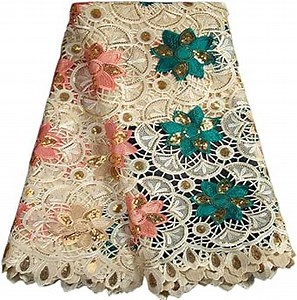 African Lace Fabric 2.5 Yards, Sequins Guipure Cord Lace Fabric for Party Dress Sewing