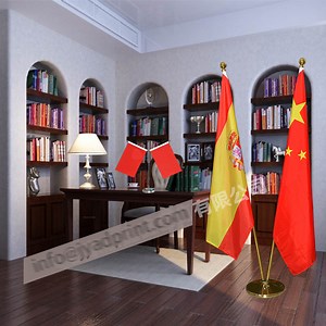 [Hot Item] Quality 2M Office Decoration National V Telescopic Gold or Silver Pole Flag Display (two poles) or with custom print your logo