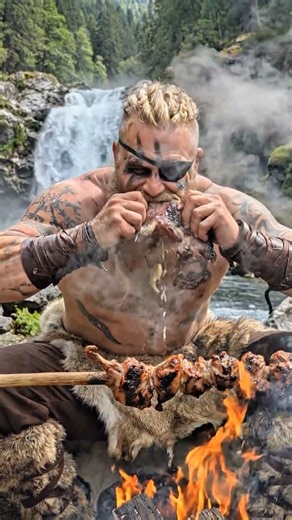 Viking Primal Rabbit Roast by Waterfall! 🔥🐰 #Shorts