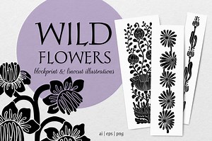 Wild flowers - botanical linocut, an Object Graphic by DariSmartArt