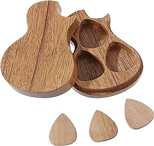 Guitar Pick Holder Case with 3 Premium Wooden Picks for Guitar Players, Collectors, and Special Occasions