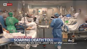 SOARING DEATH TOLL: Devastating new numbers in Italy with 793 deaths in the last 24-hours and 6,500 new cases — the most yet in a single day and nearly a 20% increase from Friday. Julia Macfarlane reports. https://abcn.ws/33FVu0e | ABC World News Tonight with David Muir