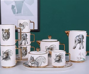 [Hot Item] Drinkware Set Animal Pattern Decal Coffee Ceramic Tea Cup Sets
