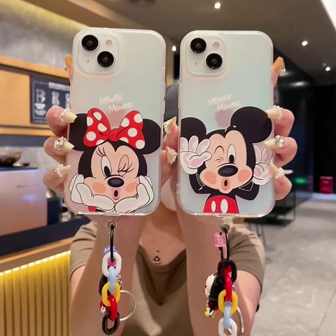 for iPhone 15 Pro Max Minnie Case, Girls Kids Man Boys Cartoon Minnie Laser Soft TPU Protective Phone Case Cover for iPhone 15Pro Max 6.7 inch with Charm Pendant