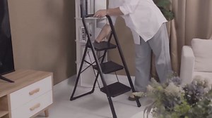 3-Step Folding Ladder，Portable Steel Step Stool with Non-Slip Platform, Safe & Stable and Easy to Use and Store,350lbs Capacity Steel Ladder for Household and Office (White)