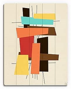 Brick a Brack Red: Postmodern Mid-century Geometric Graphic Abstract Wall Art Print on Wood