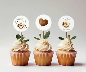 Love is Brewing Bridal Shower Cupcake Toppers, Coffee Bridal Shower Decor, Coffee Bean Bridal Shower Cupcake Toppers , Coffee Lover, Canva - Etsy