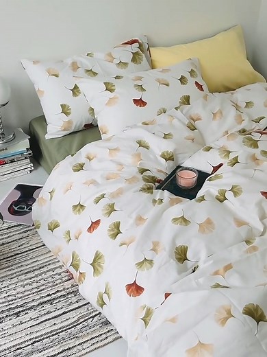 Ginkgo leaf pattern bedding set.#bedroomdecor #homedecor #beddingset #bedding | Beddinginn