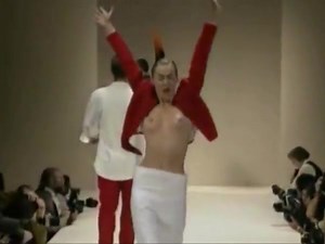 Topless fashion catwalk models