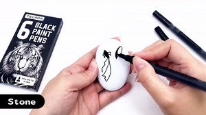 Black Paint Pens Acrylic Markers - 6 Pack Permanent Markers, 0.7mm Extra Fine Tip Quick-drying Water-based Paint Pen for Rock Painting, Fabric, Stone, Mugs, Glass, Wood, Plastic, Metal