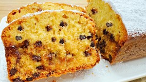 Homemade chocolate chip cake with sweet marzipan