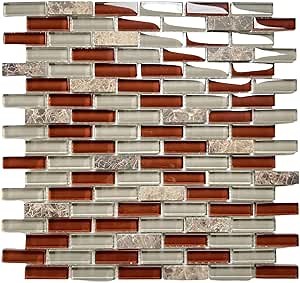 Volcano Red Crystal Glass Mosaic Wall Tile – Brick Pattern Glossy & Matte Finish for Bathroom, Kitchen Backsplash, Fireplace, Shower Walls, Accent Decor – 12x12 Sheet, Easy Installation