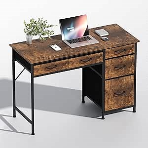 Computer Desk with 5 Drawers, 47 Inch Office Desk with Large Storage, Study Work Writing Desk for Home Office, Study, Bedroom, Industrial PC Desk, Rustic Brown