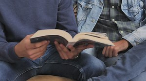 Two men reading a book together - Free Stock Video