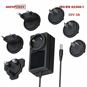 [Hot Item] 20V 2A AC DC Power Adapter - Optional 12V 4A / 24V 2A / 48V 1A Models, Interchangeable AC Plugs, UL CE Ukca Rcm Certified