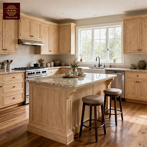 [Hot Item] Custom Modern Luxury Light Oak Kitchen Cabinet Solid Wood Lacquer Painting Cupboard Furniture Manufactured in American-Style