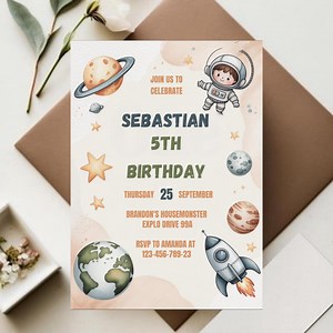 Galaxy Birthday Evite | Astronaut & Rocket Party Invitation (canva Template) - Etsy Australia