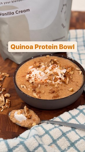 Shop FlavCity on Instagram: "🥣Quinoa Protein Bowl🥣 Grab a bag of our Vanilla Cream Protein Smoothie on www.ShopFlavCity.com and try this recipe!! Ingredients: 1/4 cup quinoa 2-4 tbsp heavy cream (or coconut milk) 2 tbsp maple syrup 1/4 tsp pumpkin pie spice (or cinnamon) 1 tbsp peanut butter Walnuts 1/2 scoop (1/4 cup) @flavcity Vanilla Cream Protein Smoothie 1/4 tsp vanilla extract Greek Yogurt Directions: Pour 1/4 cup quinoa into boiling water and cook for 15 minutes. Remove from heat and st