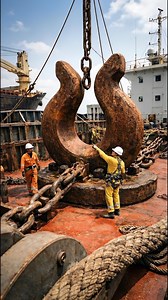 How Mega Ships Are Held in Place – Look at This Chain! Up close with a colossal ship anchor and chain — the real muscle that holds massive cargo vessels steady in rough seas. ⚓🚢 Each link weighs tons and is built to survive extreme ocean forces. Watching workers secure and maintain equipment this huge gives a powerful perspective on the engineering behind global shipping and maritime safety. Without anchors like this, even the world’s biggest ships couldn’t stay in place. Would you trust this t