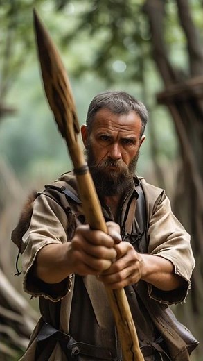 Man Crafts a Primitive Hunting Spear for Survival | Bushcraft & Stone Tool Making #survival #survive