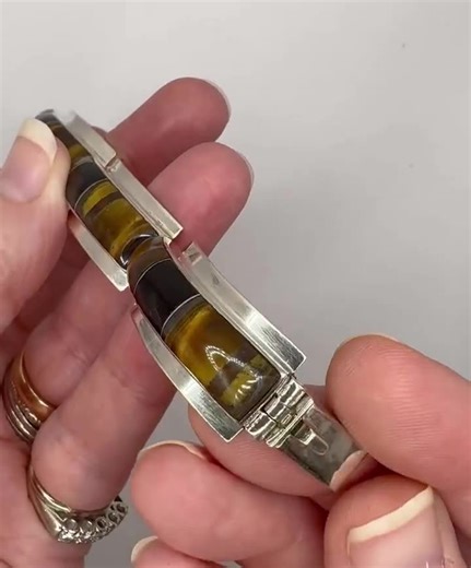 950 Taxco Sterling Silver Onyx & Tigers Eye Inlay Panel Bracelet 7" - 38.9g - Etsy