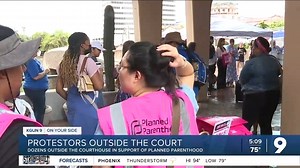 “I walked in with an unwanted pregnancy and walked out without any regrets.” Dozens of abortion rights activists came outside the Pima County Courthouse Friday. All in support of planned parenthood and pre-Roe abortion laws. Full story from Perla Shaheen on.kgun9.com/3AAjwfa. | KGUN 9