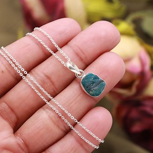 Blue Apatite Pendant Sterling Silver, Raw Apatite Crystal Necklace, Natural Blue Stone Charm, Handmade Healing Jewelry Gift for Her - Etsy