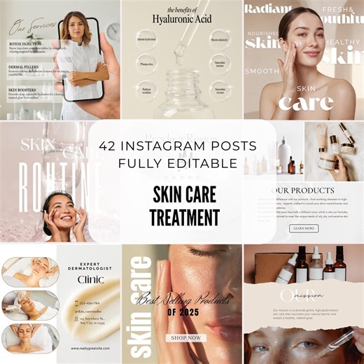 Skin Care Instagram Template Canva, 42 Skin Care Treatment Posts, Dermatology, Esthetician & Medspa Canva Designs - Etsy Canada