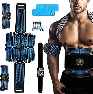 Ab Stimulator and Muscle Toner – ABS and Arms Muscle Stimulator, All-in-one MHD TENS Portable Fitness Workout Equipment for Men and Women Black