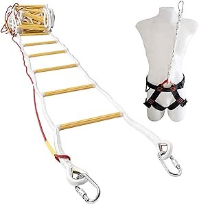 ISOP Emergency Fire Escape Ladder 4-Story 32 ft - Flame Resistant Rope Ladder with Safety Cord & Security Belt - Multi-use & Durable - Weight Capacity up to 2000 Pounds - Emergency Ladder