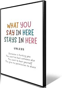 xbsifyiooa What You Say In Here Stays In Here Confidentiality Poster, Framed Mental Health Psychology Therapy Office Canvas Wall Art, Positive Affirmations Decor for Calming Corner 16x24in