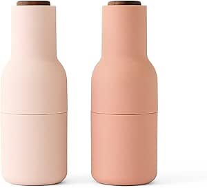 Menu Bottle Grinder Salt and Pepper Grinder Set of 2, Black Pepper & Sea Salt Shaker Inverted Design Grind any Spices Large Salt Pepper Mill & Salt Mill (Nudes; Walnut Top)