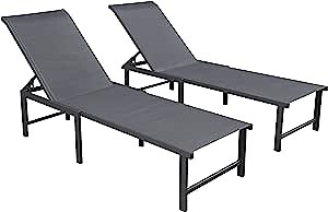 EFURDEN Outdoor Pool Lounge Chairs, Patio Chaise Lounge Sets of 2 Aluminum Adjustable Chairs, Recliner for Pool, Beach, Porch, Yard, Balcony (2 PCS)