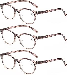 MODFANS Round Stylish Reading Glasses 3 Pair with Spring Hinge Fashion Glasses for Reading for Men and Women +3.00