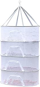 Hanging Mesh Drying Rack, 4 Layer Collapsible Drying Net Rack Large Clothes Dry Basket with U Shape Zipper, Indoor and Outdoor Plants Dryer for Shrimp, Fish, Fruit, Vegetable, Herb Dehydrating